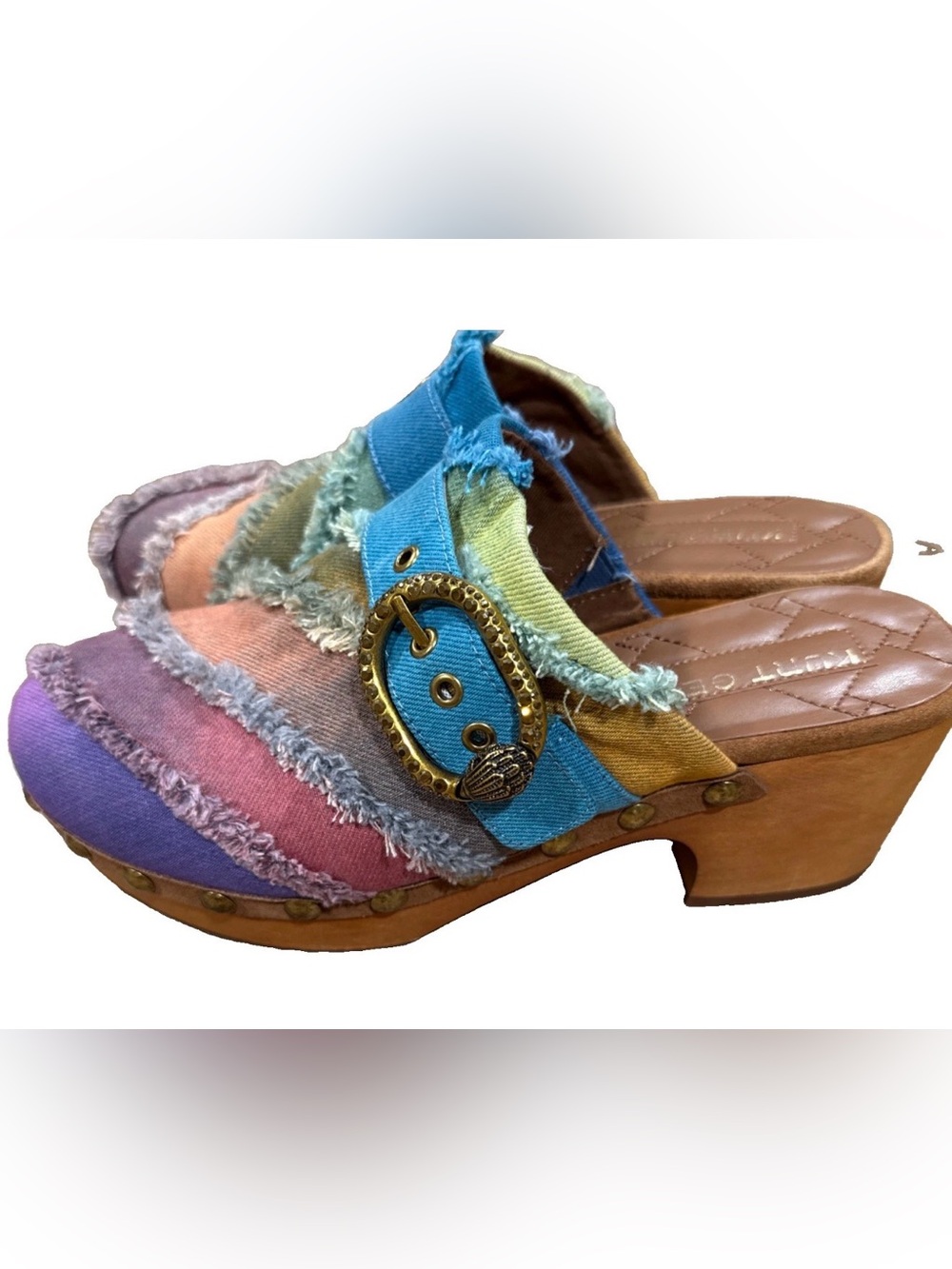 Kurt Geiger London Rainbow Denim Patchwork Mayfair Clog Mules Size 8